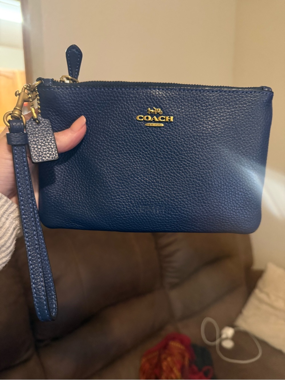 Coach Pebbled Leather Wristlet Pouch in Blue
